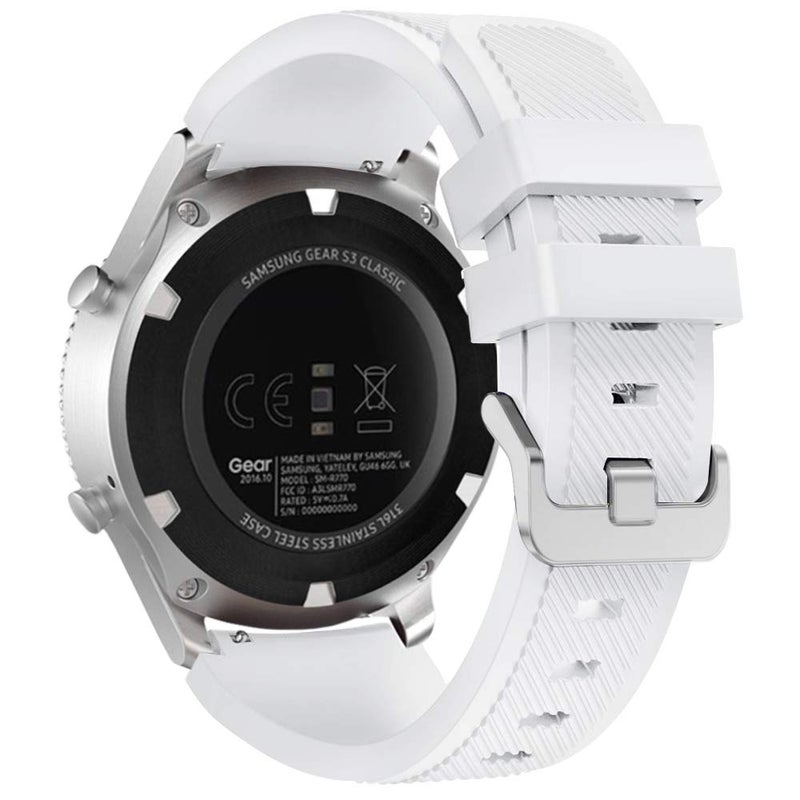 FanTEK Band for Galaxy Watch 3 45mm / Galaxy Watch 46mm / Gear S3 Watch, 22mm Silicone Sport Quick Release Replacement Strap for Moto 360 2nd Gen 46mm/ Pebble Time Steel Smart Watch, White - Image 1